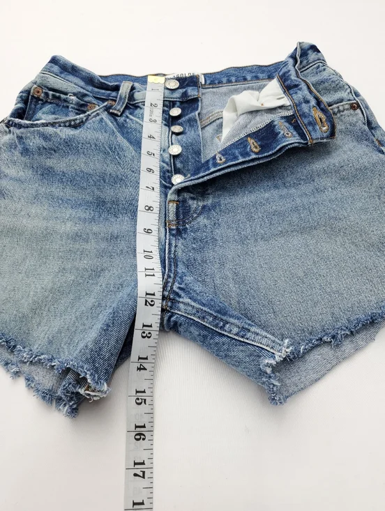 Agolde Womens Cut-Off Blue Denim Shorts Riley Button Fly High Rise Cotton Sz 27 - Picture 4 of 9